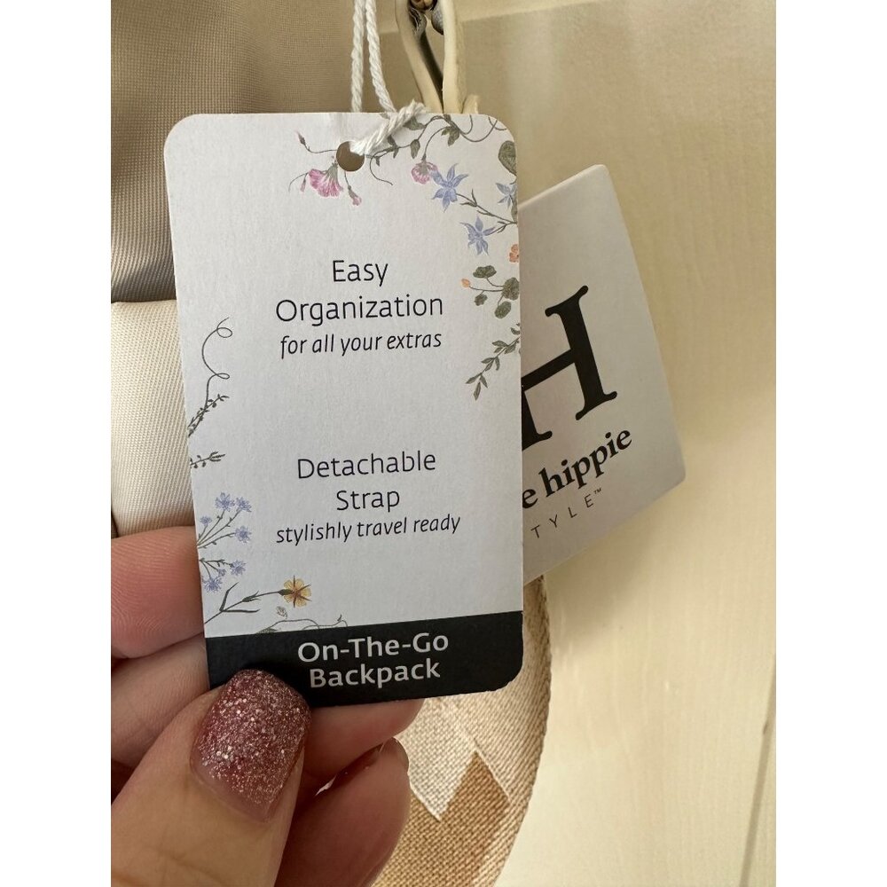 New Haute Hippie Off White On the Go Backpack W Adjustable Straps & Gold Accents - Picture 8 of 16